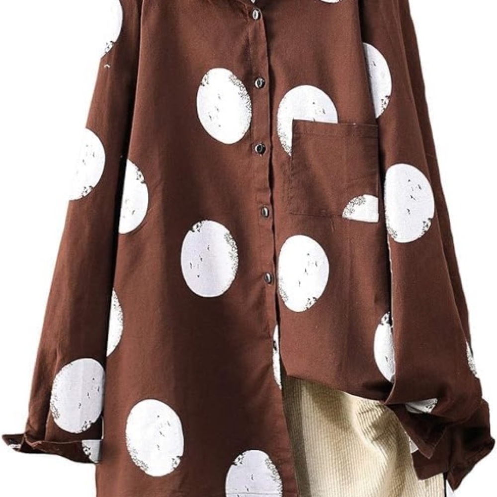 Brown Polka Dot Button-Up Shirt